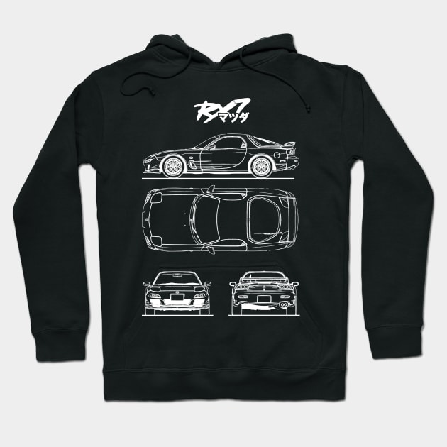 Mazda RX-7 Blueprint. Hoodie by Industree Designs